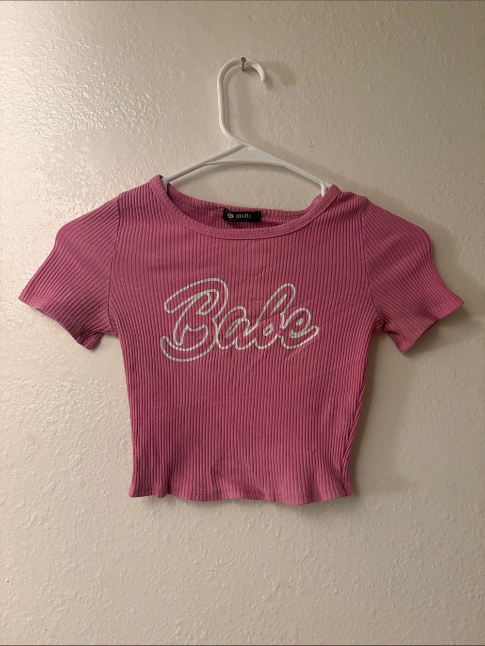Pink 'Babe' Ribbed Crop Top